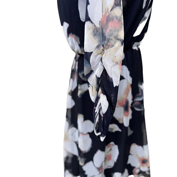 Lush Womens Navy Cream Floral Mesh Surplice Mini Dress Size S - Picture 8 of 12